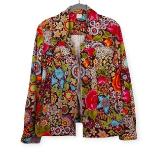 Vintage Oilily Colorful Floral Velvet Jacket Women's Size M Boho Fun